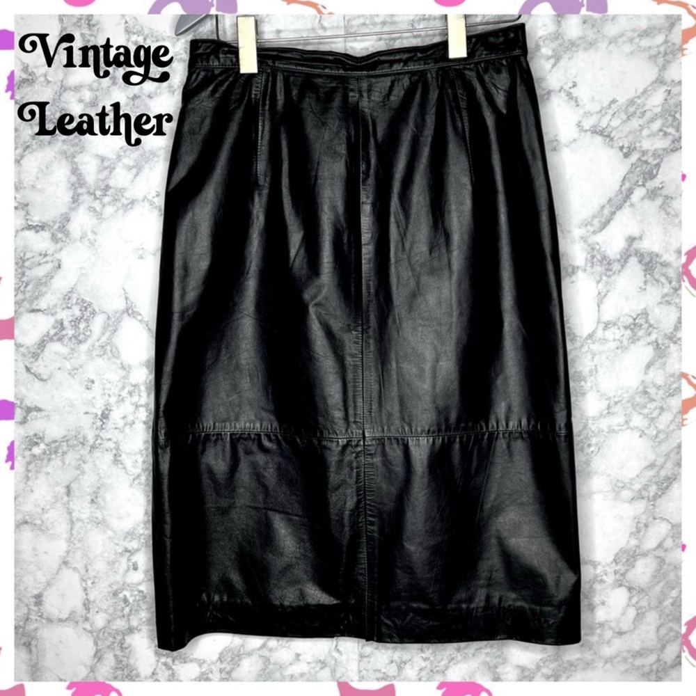 West Bay 90s 100% LEATHER Black Midi Pencil Skirt Women’s Medium